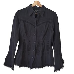 G. Designs Natural Fashions Top Womens S Black Boho Embroidered Witchy Gothcore